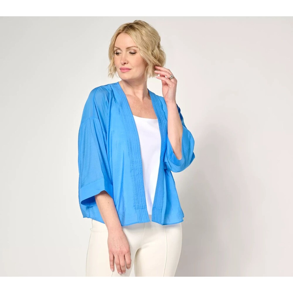 Women with Control Woven Open Front Topper Palace Blue Sz Small